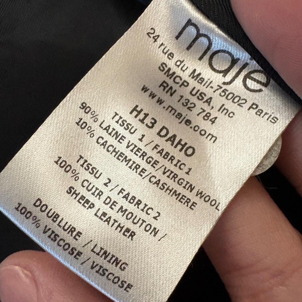 MAJE Daho double breasted Peacoat‎ Black  wool-cashmere blend leather trim Sz 40 - Picture 11 of 11